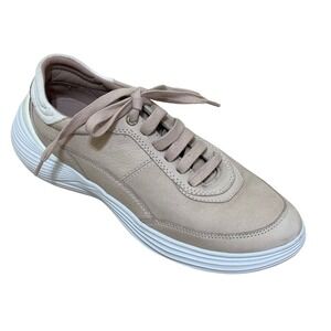 Geox Respira Women Shoes Beige 10‎ Leather Low Top Sneakers Italian Minimalist